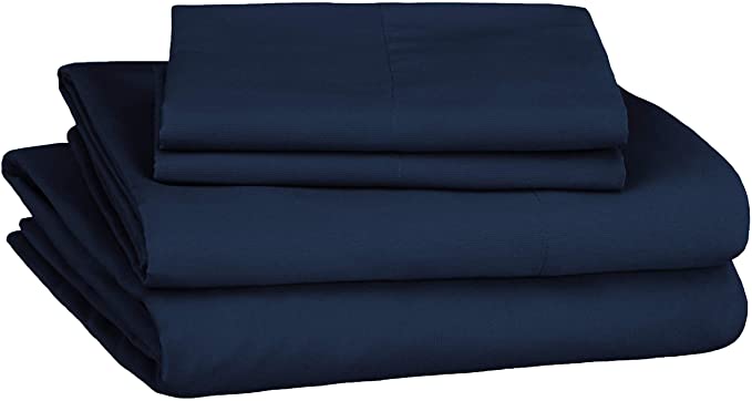 AmazonBasics Soft Microfiber Sheet Set with Elastic Pockets - Queen, Navy