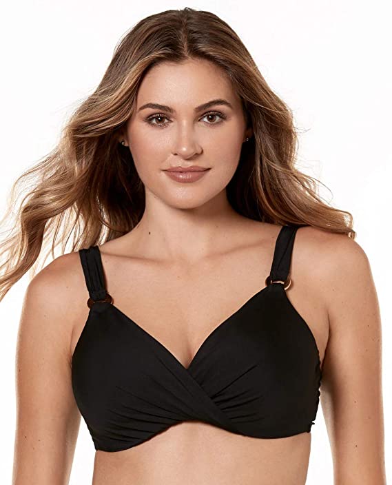 Miraclesuit Women's D-DDD Cup Solid Plunge Bra Top