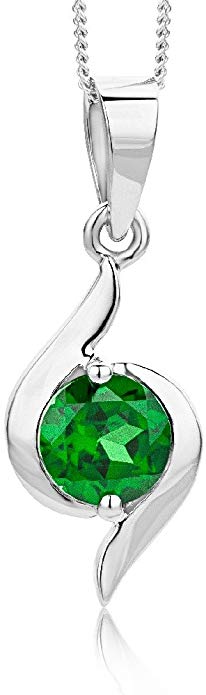 Miore 9 kt (375) White Gold Emerald (0.55ct) Pendant Necklace on 45cm Chain for Women