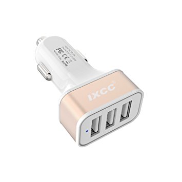 iXCC 36W/7.2A 3 Port Car Charger, Fast Car Charger Adapter for iPhone 7s 6s Plus, USB Car Charging Ports for Galaxy S8  S7 S6 Edge, iPad Pro Air mini, Note 5, LG, Nexus and More - gold