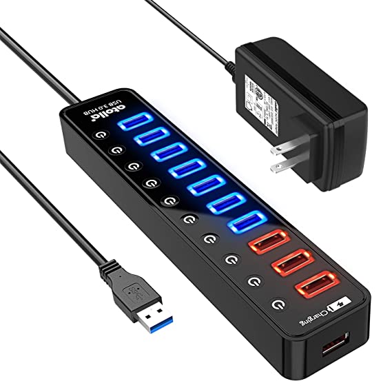 Powered USB 3.0 Hub, Atolla USB 3.0 Data Hub 11 Ports - 7 USB 3.0 Data Ports   4 Smart Charging Port with Individual On/Off Switches and 12V/4A Power Adapter USB Hub 3.0 Splitter