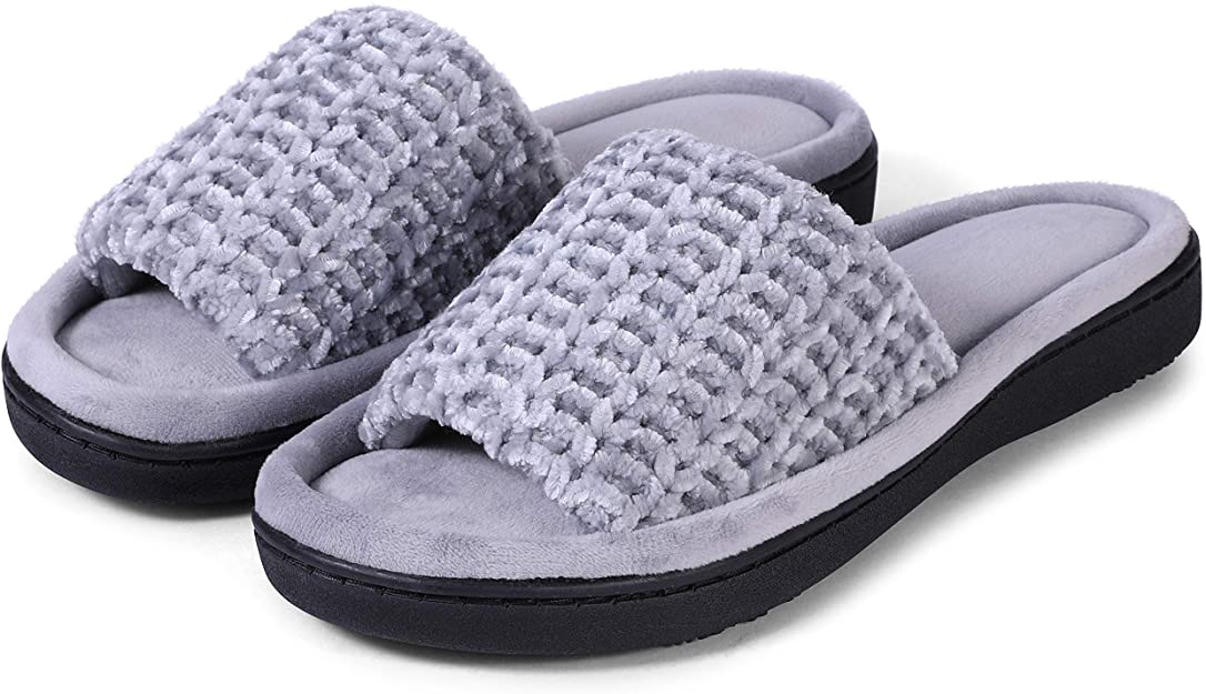 Roxoni Women’s Soft Open Toe Slide Slippers, Indoor Outdoor Rubber Sole