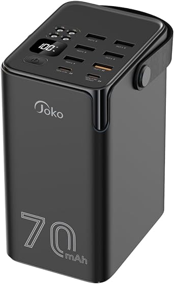 JOKO 70000mAh Power Bank High Capacity 20W PD 3.0 Fast Charging 22.5W Max Large Power Bank,7 Outputs 2 Inputs,LED Display,USB-C Battery Packs for iPhone, Samsung, Outdoors，Camping