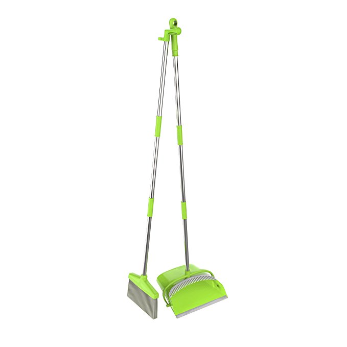 GDORUN Broom and Dustpan Set,Grips Sweep Set and Lobby Broom Combo Upright Grips Sweep Set with Extendable Broom,47 Inch Overall Height Home Office Use（Green）