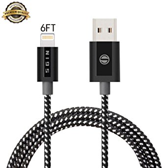iPhone Cable SGIN,6FT Nylon Braided Cord Lightning Cable Certified to USB Charging Charger for iPhone 7,7 Plus,6S,6 Plus,SE,5S,5,iPad,iPod Nano 7 - Black White