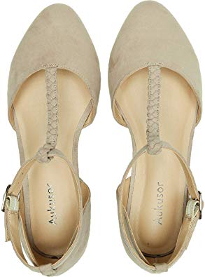 Aukusor Women's Wide Width Ballet Shoes - T-Strap Pointed Toe Casual Summer Ballet Flat.