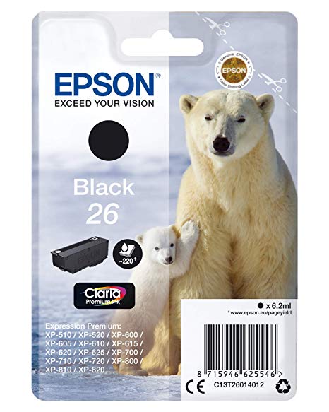 Epson Polar Bear 26 Ink Cartridge, Standard, Black, Genuine, Amazon Dash Replenishment Ready
