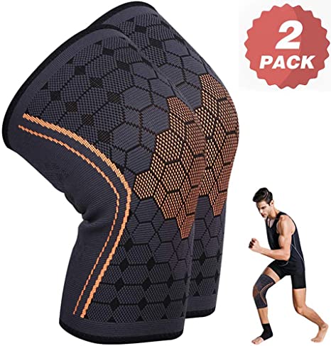 Knee Support For Men Women, Knee Brace - Knee Sleeves, Premium Chinlon And Diene Elastic Fiber Antimicrobic Knee Compression Support For Knee Pain Relief & Injury Rehabilitation Sports Running Hiking Powerlifting