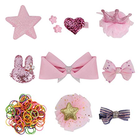 QUMY Dog Hair Clips Mixed Styles Varies Patterns Bows Pet Hair Accessories Grooming Product Hair Clips For Little Girls, 10 Piece