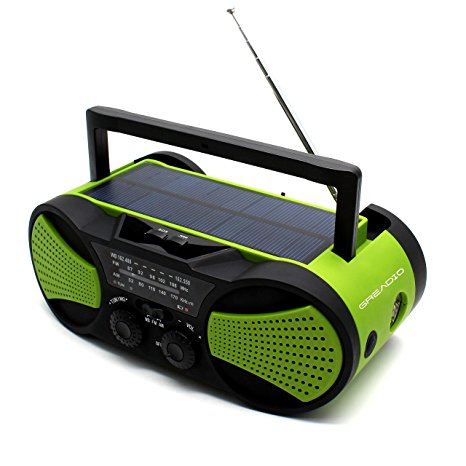 Solar Crank Emergency AM/FM NOAA Weather Portable Radio with Aux Line-In Input, 3W Flashlight, 1W Solar Panel, Reading Lamp & Rechargeable 4000mAh Power Bank for Cellphone and Gopro Camera