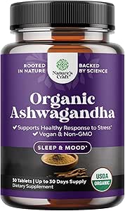 High Strength Organic Ashwagandha Supplements - Calm Mood Support Ashwagandha with Black Pepper for Enhanced Absorption - Vegan and Non-GMO (30 Tablets)