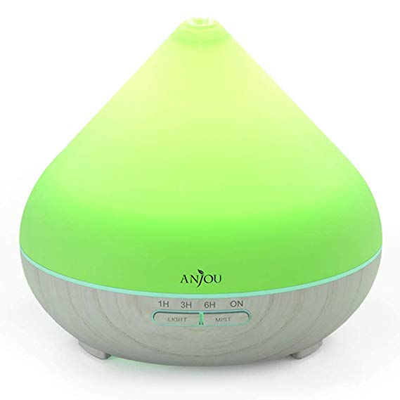 Essential Oils Diffuser, Anjou 300ml Aromatherapy Diffusers Ultrasonic Aroma Humidifier with Cool Mist Waterless Auto Shut-Off, 4 Timer Settings, 7 Color LED Lights - White