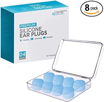Tranquil Reusable Soft Silicone Moldable Earplugs for Noise Cancelling Sound Blocking Reduction Sleeping Swimming Concerts Airplanes Ear Plugs 27 dB (8 Pcs) (Blue)