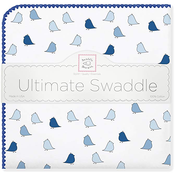 SwaddleDesigns Ultimate Winter Swaddle, X-Large Receiving Blanket, Made in USA, Premium Cotton Flannel, True Blue Jewel Tone Little Chickies (Mom's Choice Award Winner)