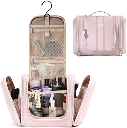 BAGSMART Hanging Toiletry Bag Travel Large Wash Bag Waterproof Cosmetic Bag Makeup Organizer for Women and Men，（Pink）