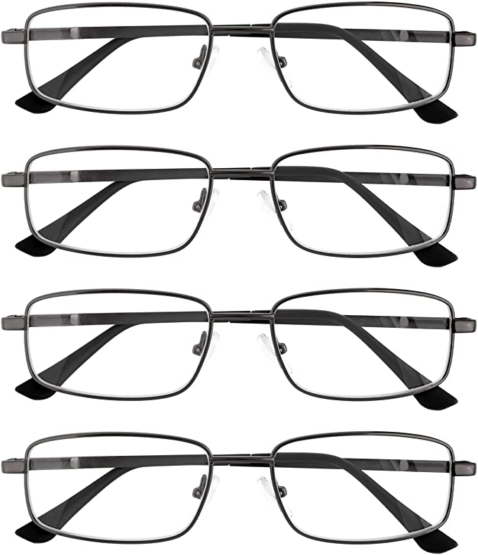 EFE Reading Glasses for Men 4 Pack - Vintage Black Rectangle Metal Frame, Fashion Readers (Black, 2.0)