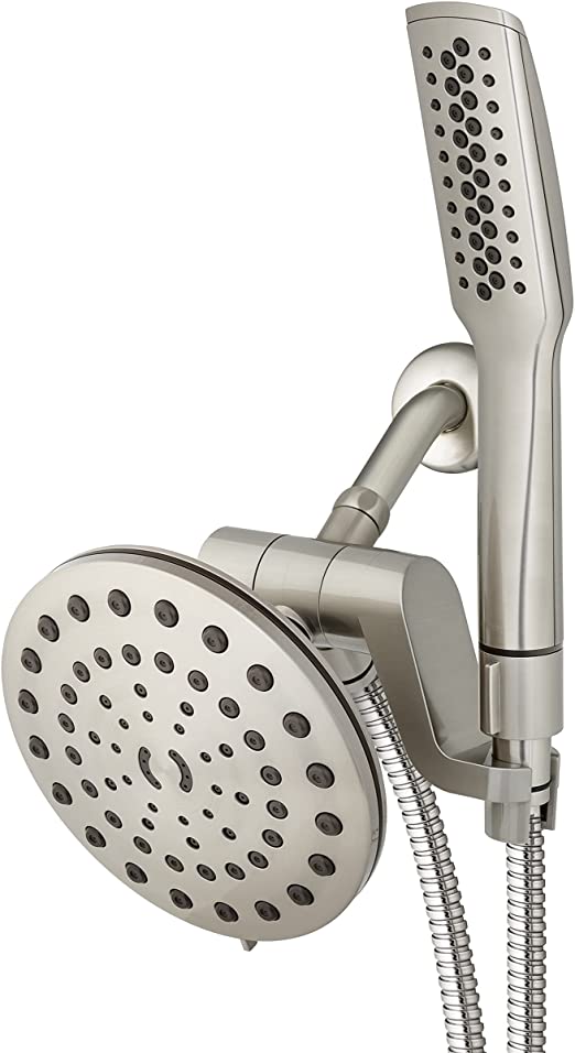 Waterpik High Pressure Pulsating Shower Wand and Rain Shower Head Combo with Extra-Long 8-Foot Metal Hose, HairWand Pulse Spa System 12 Spray Modes for Hair and Body, Brushed Nickel