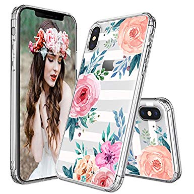 MOSNOVO Case for iPhone XS/iPhone X, Girls Blossom Stripes Floral Flower Pattern Transparent Clear Design Plastic Back Case with TPU Bumper Case Cover for Apple iPhone X/iPhone XS