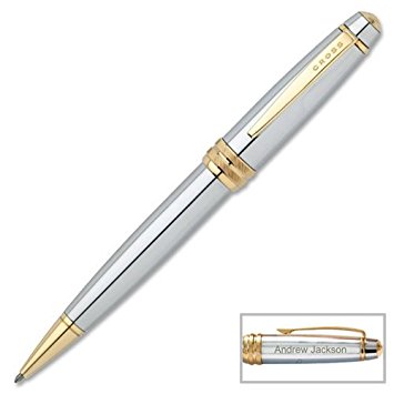 Engraved / Personalized Cross Bailey Medalist Ballpoint Gift Pen, chrome with Gold trim, Customized by Dayspring Pens, fast 1 day engraving time