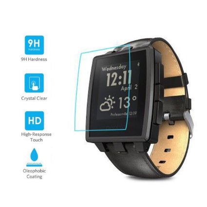 Teliqi Tempered Glass Screen Protector Film Guard for Sealed Pebble Steel Matte Black Smart Watch Model 401BLR,