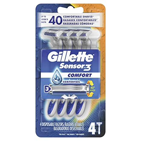 Gillette Sensor3 Smooth Shave Disposable Razor, 4 Count