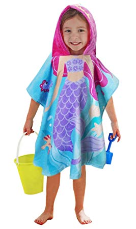 Little Mermaid 100% Cotton Hooded Towel for 2-6 Years Girls Bath Beach Pool Towel,24 x 48 inches (Mermaid)