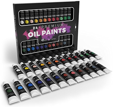 Castle Art Supplies Oil Paint Set for Artists or Beginners - 24 Vivid Oil Colors - Professional Painting Kit