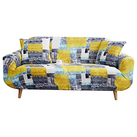 FORCHEER Stretch Sofa Slipcover Printed Pattern 2-Seat Spandex Couch Cover for 3 Cushion Couch 1 Piece Furniture Protector for Living Room, Pets, Loveseat