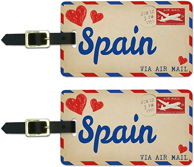 Graphics & More Air Mail Postcard Love for Spain Luggage Suitcase Carry-on Id Tags, White