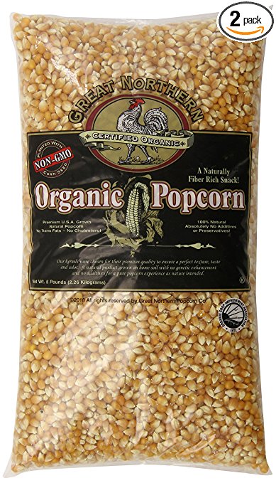 Great Northern Popcorn Organic Yellow Gourmet Popcorn 5 Pound, 2 Pack