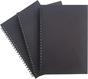 Spiral Notebook, Wirebound Notebooks, 3 Pack Sketch Pads& Planners, Unlined Paper, 60 Sheets, 21cm×15cm（Black, Blank）