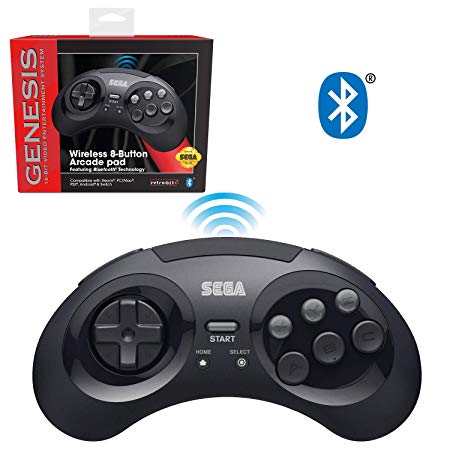 Retro-Bit Official Sega Genesis Bluetooth Controller 8-Button Arcade Pad for Android, PC, Mac, Amazon Fire TV, Steam - Black