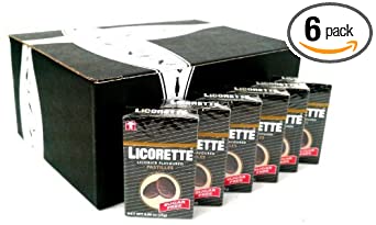 Licorette Sugar Free Licorice Flavored Pastilles, 0.88 oz Packets in a BlackTie Box (Pack of 6)
