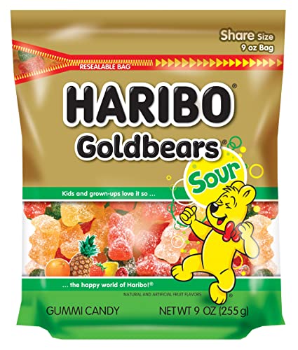 Haribo Goldbears Gummi Candy, Sour, 9 oz. Re-Sealable Bag, (Pack of 8)