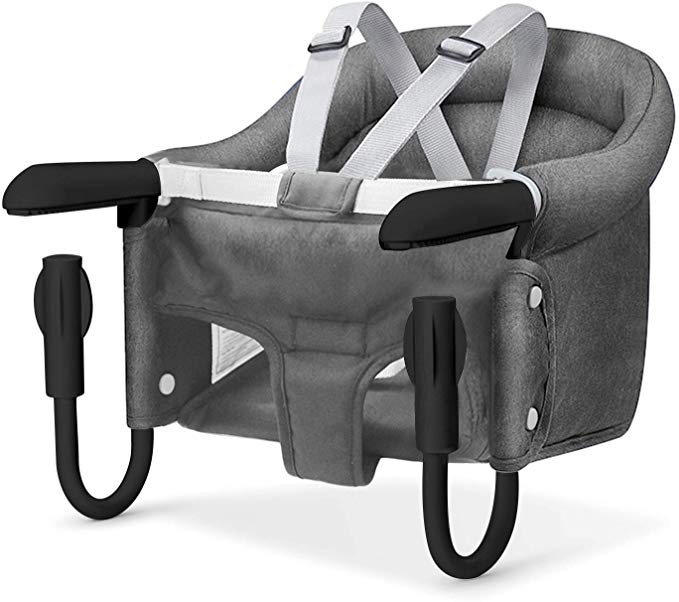 Hook On Chair, Safe and High Load Design, Fold-Flat Storage and Tight Fixing Clip on Table High Chair, Machine-Washable and Avoid Cracking Fabric, Removable Seat Cushion, Fast Table Chair (Grey)