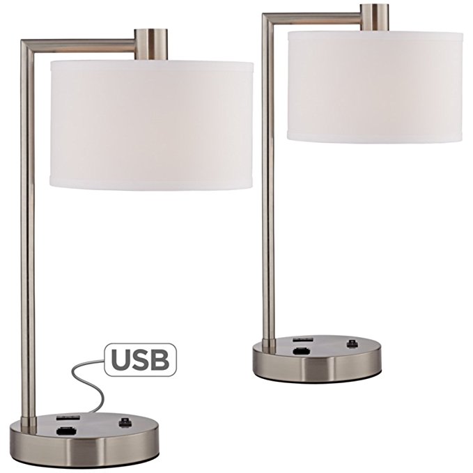 Colby Brushed Nickel USB and Outlet Desk Lamps - Set of 2