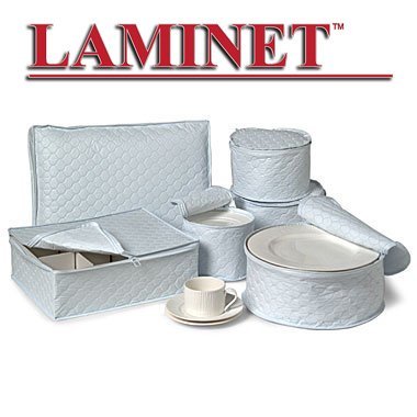 Laminet 6 PC Quilted Dinnerware Storage - Includes 4 Plate Cases, 1 Cup Case and Platter Case - (White)