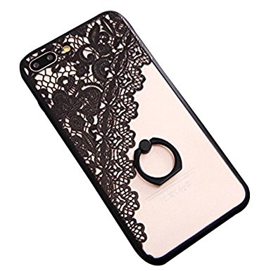 iPhone 7 Plus Case Finger Ring Stand - JAZ Ultra Thin Hard PC Back [3D Relief Sculpture] Silicone Case Cover With 360 Rotating Ring Grip/Stand Holder/Shockproof For iPhone 7 Plus / iPhone 8 Plus(Lace)