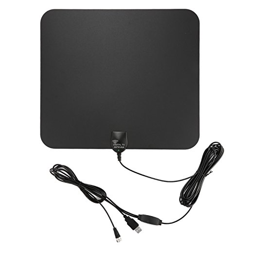 Holisouse HD Indoor Antenna 50 Miles Range Digtial TV HDTV Antenna USB Power Supply and 10ft Coax Cable