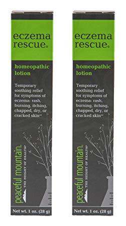 Peaceful Mountain Eczema Rescue Homeopathic Lotion (Pack of 2) with Aloe Vera, Arnica Flower, Avocado Oil, Bloodroot, Calendula, Chaparral Leaf, Comfrey Leaf, Kukui and Macadamia Nut Oil, 1 oz