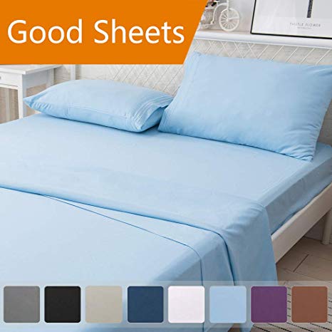 LIANLAM King Bed Sheets Set - Super Soft Brushed Microfiber 1800 Thread Count - Breathable Luxury Egyptian Sheets 16-Inch Deep Pocket - Wrinkle and Hypoallergenic-4 Piece(King, Lake Blue)