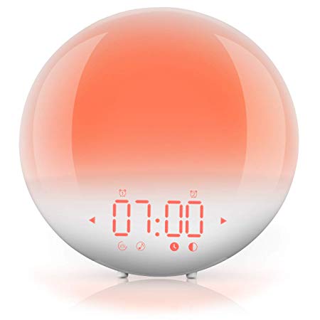 Wake Up Light Alarm Clock, PICTEK Colored Sunrise Simulation & Sleep Aid Digital Alarm Clock with FM Radio, Night Light, Dual Alarm /6 Alarm Sounds/Snooze/20 Brightness for Kids Adults Heavy Sleepers