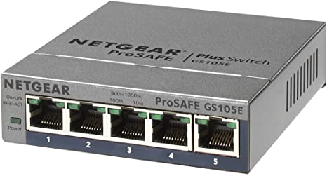 NETGEAR GS105E-200AUS PROSAFE Plus 5 Port 10/1000 GIGABIT L2 Switch Desktop Life WTY, Grey