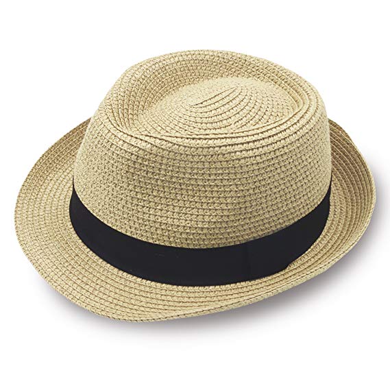 Stynice Panama Hat Foldable Fedora Hats for Women & Men Short Brim Straw Hats Beach Sun Hat for Summer Vacation Jazz 55-58cm