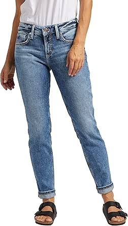 Silver Jeans Co. Women's Boyfriend Mid Rise Slim Leg Jeans