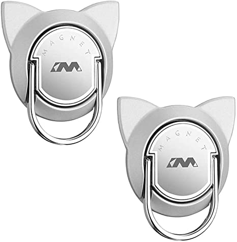 Cat Phine Ring Holder 2 Pack, Phone Ring Stand for Magnet Car Mount Holder, Phone Finger Ring Compatible for iPhone 12/iPad/Samsung/Huawei/LG and More Phones (2 Pack,Silver)