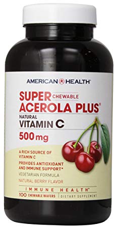 American Health Super Acerola Plus Chewable Wafers, 500 mg, Berry, 100 Count