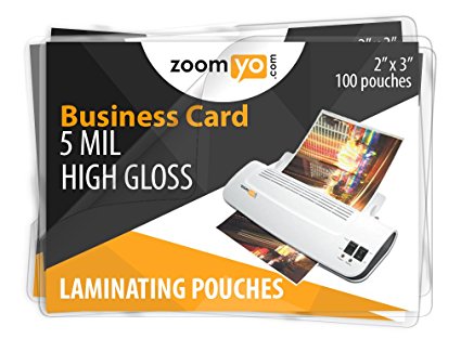 Zoomyo Laminating Sheets Business Card 2" x 3" 5 mil High Gloss - 100 sheets per pack