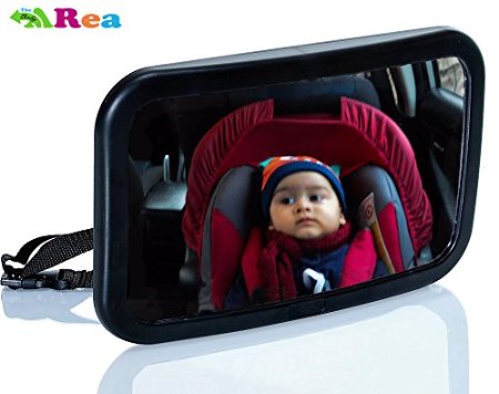 The Largest and Clearest Car Mirror for Baby - 10 to 20 Larger - for Back Seat - Attach to any Headrest - Rear Facing - Shatterproof - Fully Adjustable - Wide Angled - Convex - Safety Glass