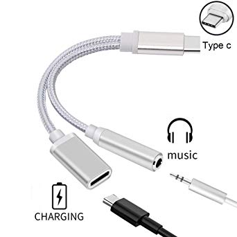 ACCGUYS USB C Headphone, Type C to 3.5mm Headphone Jack Charging Adapter Cable for Moto z Force Droid Xiaomi 6 Huawei Mate 10 Pro Letv (Silver)